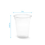 10 oz blank recyclable plastic cup on white background with measurements in inches