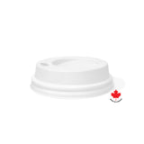 White dome paper cup lid for 4 oz single-wall recyclable or compostable cups, on white background