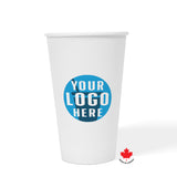 16 oz custom printed recyclable paper cup with "Your Logo Here" on white background
