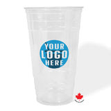 32 oz custom printed recyclable plastic cup with "Your Logo Here" on white background
