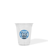 7 oz custom printed compostable plastic cup with "Your Logo Here" on white background