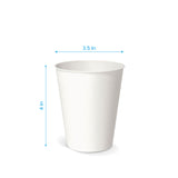 Blank 12 oz paper cup on white background showing measurements in inches