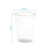 Blank 20 oz plastic cup on white background showing measurements in inches