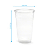 Blank 32 oz plastic cup on white background showing measurements in inches