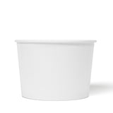 Blank 16 oz recyclable paper food container on white background.