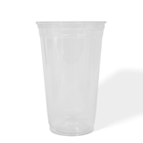 Blank 24 oz compostable plastic cup on white background.