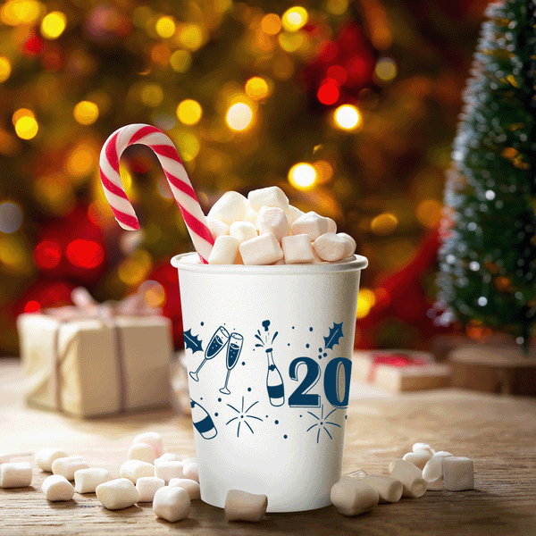 8 oz. Holiday Recyclable Paper Cup - Cheers 2024! (Navy)