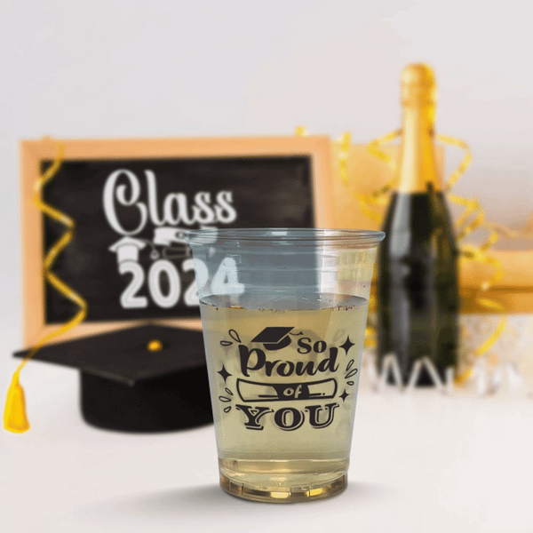 10 oz. Graduation Recyclable Plastic Cup – Cheers to us (Black) - THE CUP STORE CANADA
