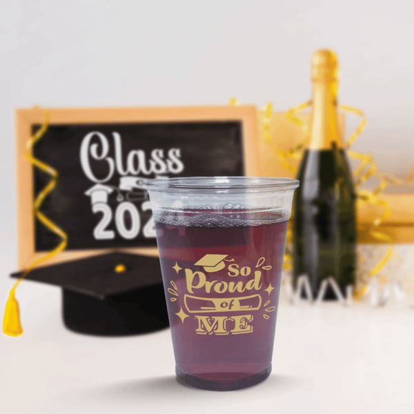 10 oz. Graduation Recyclable Plastic Cup – Cheers to us (Khaki) - THE CUP STORE CANADA