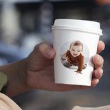 10 oz. white Multicolor Recyclable  Paper Cup displaying a picture of a infant, posed with a hand.