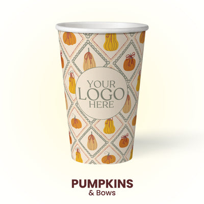 16 oz. Pumpkins & Bows - Premium Multicolor Custom Printed Recyclable Paper Cup
