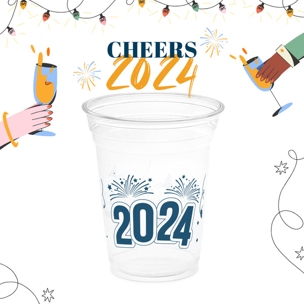 10 oz. Holiday Recyclable Plastic Cup - Cheers 2024! (Navy)