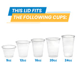 Compatible plastic cups 9, 12, 16, 20 and 24 oz, on white background