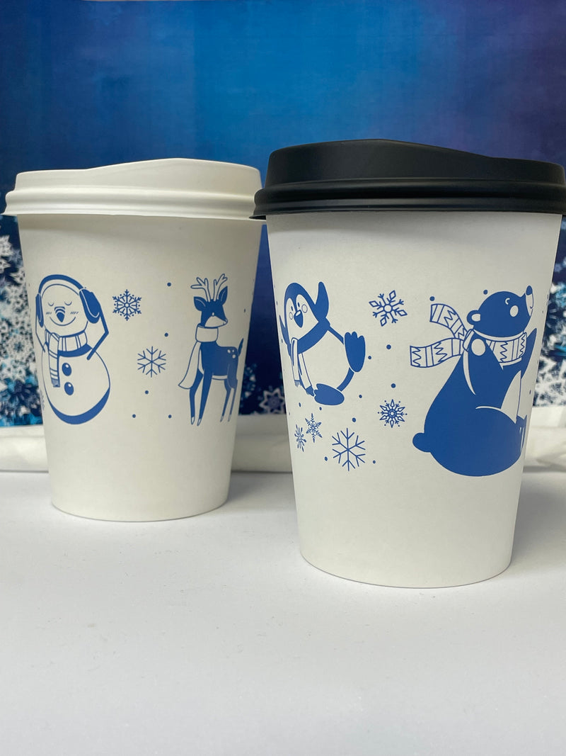 12 oz. Holiday Recyclable Paper Cup - Frozen Fauna (Dark Blue) - THE CUP STORE CANADA