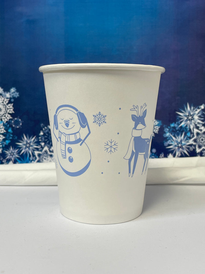 12 oz. Holiday Recyclable Paper Cup - Frozen Fauna (Light Blue) - THE CUP STORE CANADA