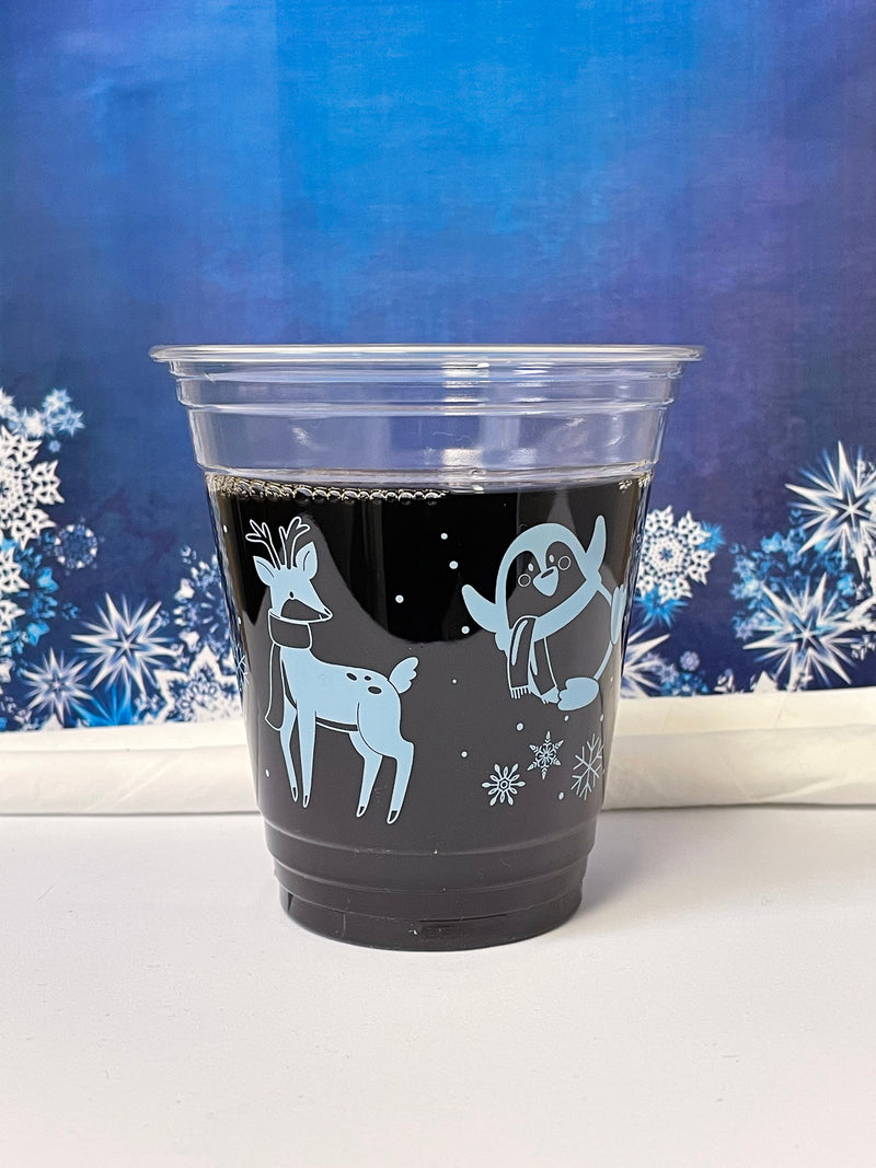 12 oz. Holiday Recyclable Plastic Cup - Frozen Fauna (Light Blue) - THE CUP STORE CANADA