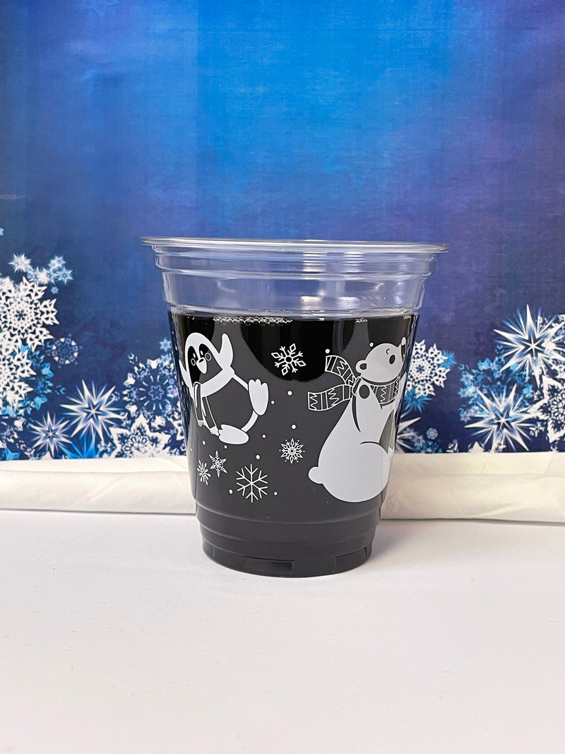 12 oz. Holiday Recyclable Plastic Cup - Frozen Fauna (White) - THE CUP STORE CANADA