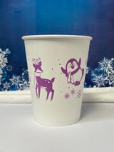 12 oz. Holiday Recyclable Paper Cup - Frozen Fauna (Purple) - THE CUP STORE CANADA