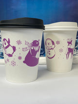 12 oz. Holiday Recyclable Paper Cup - Frozen Fauna (Purple) - THE CUP STORE CANADA
