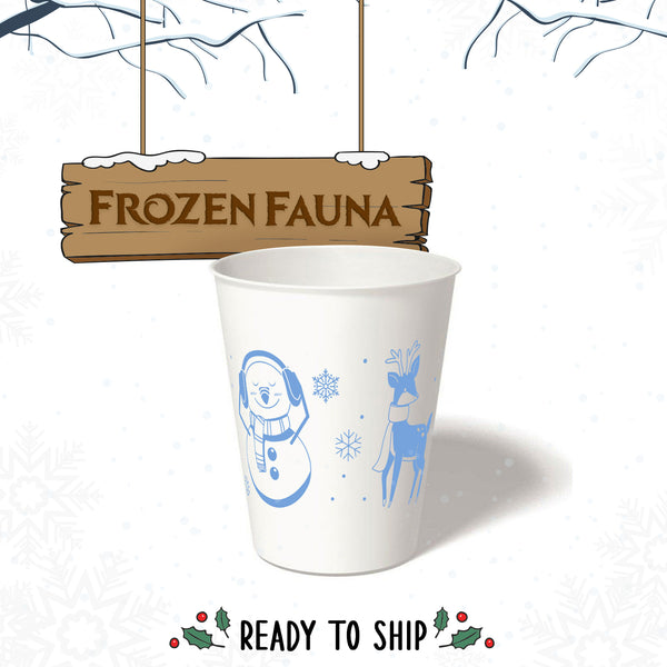 8 oz. Holiday Recyclable Paper Cup - Frozen Fauna (Light Blue) - THE CUP STORE CANADA