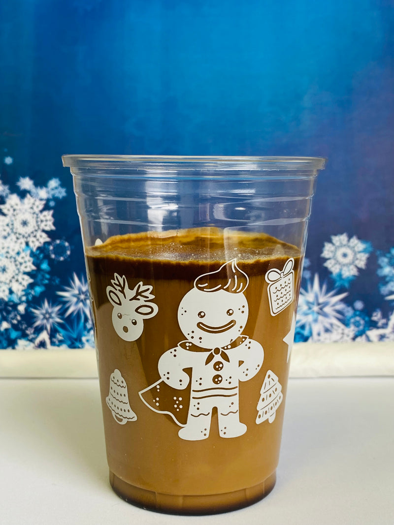 10 oz. Holiday Recyclable Plastic Cup - Gingerbread Bash (White) - THE CUP STORE CANADA