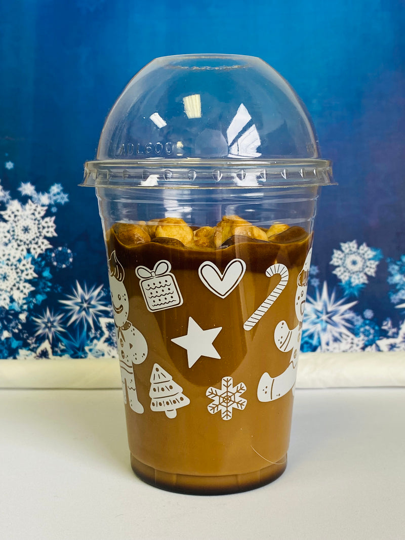 10 oz. Holiday Recyclable Plastic Cup - Gingerbread Bash (White) - THE CUP STORE CANADA