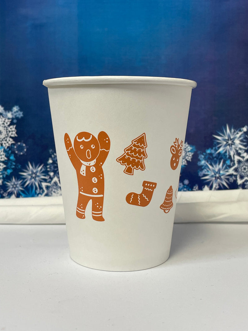 12 oz. Holiday Recyclable Paper Cup - Gingerbread Bash (Brown) - THE CUP STORE CANADA