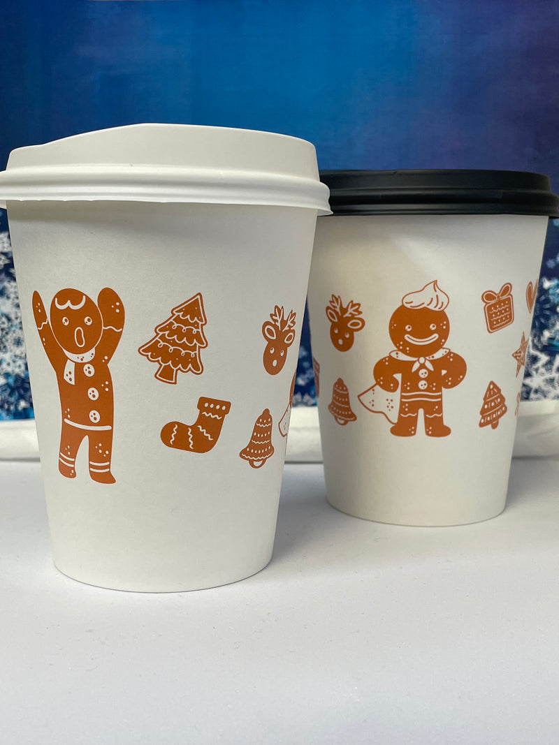 12 oz. Holiday Recyclable Paper Cup - Gingerbread Bash (Brown) - THE CUP STORE CANADA