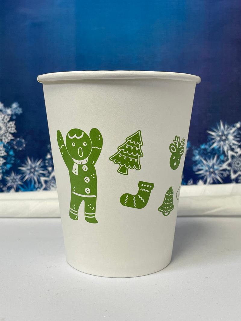 12 oz. Holiday Recyclable Paper Cup - Gingerbread Bash (Green) - THE CUP STORE CANADA