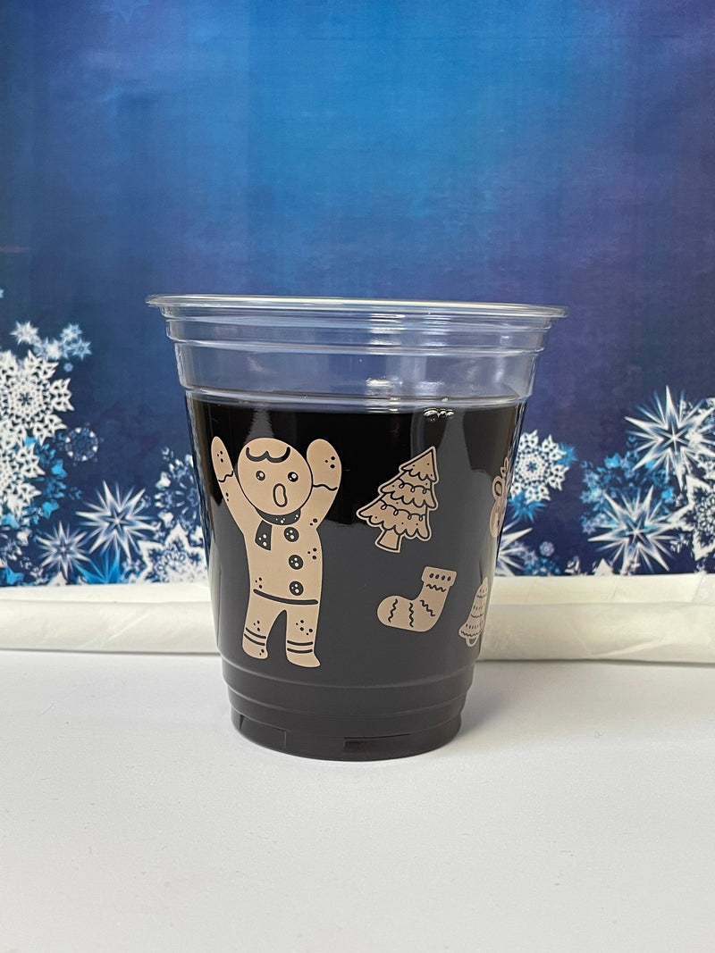 12 oz. Holiday Recyclable Plastic Cup - Gingerbread Bash (Beige) - THE CUP STORE CANADA