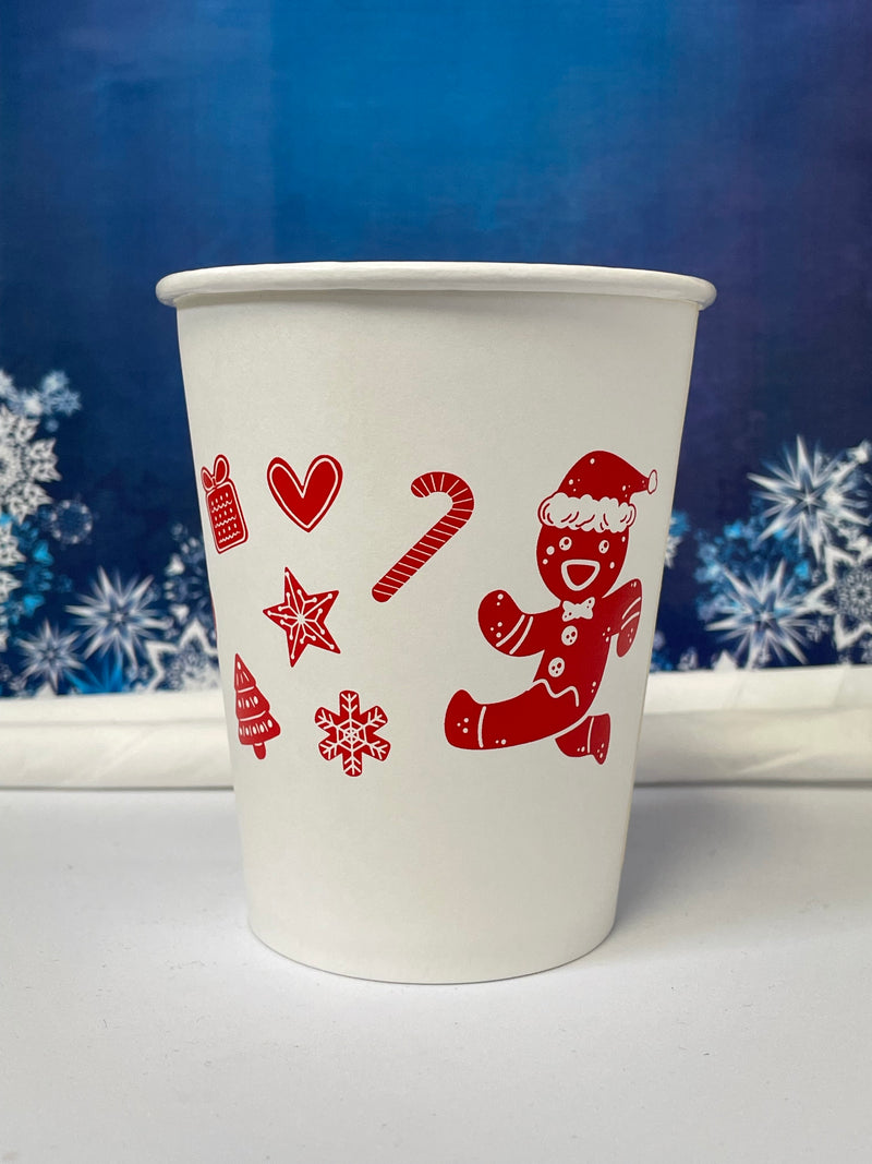 12 oz. Holiday Recyclable Paper Cup - Gingerbread Bash (Red) - THE CUP STORE CANADA