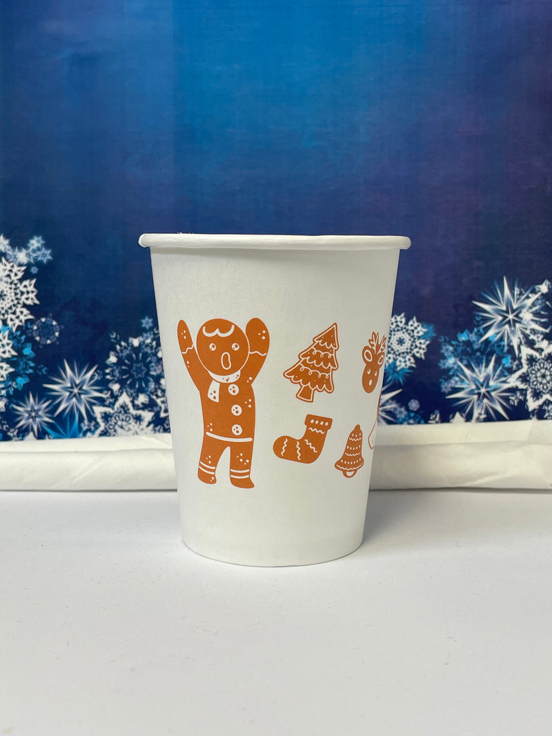 8 oz. Holiday Recyclable Paper Cup - Gingerbread Bash (Brown) - THE CUP STORE CANADA