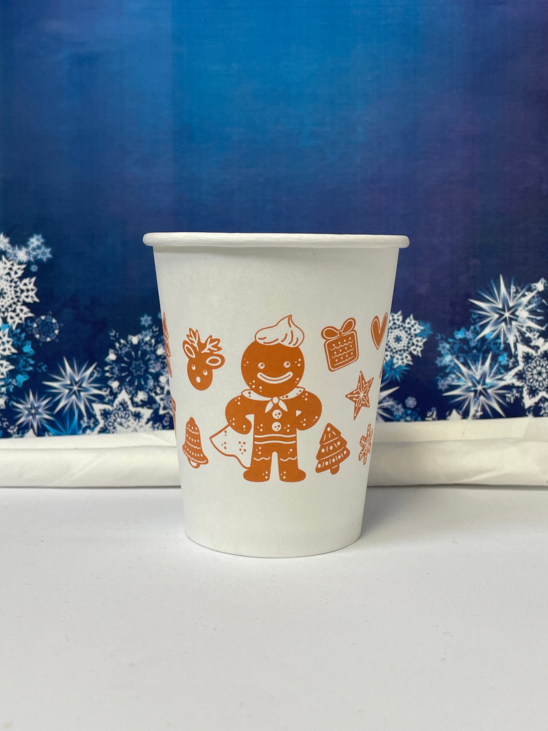 8 oz. Holiday Recyclable Paper Cup - Gingerbread Bash (Brown) - THE CUP STORE CANADA