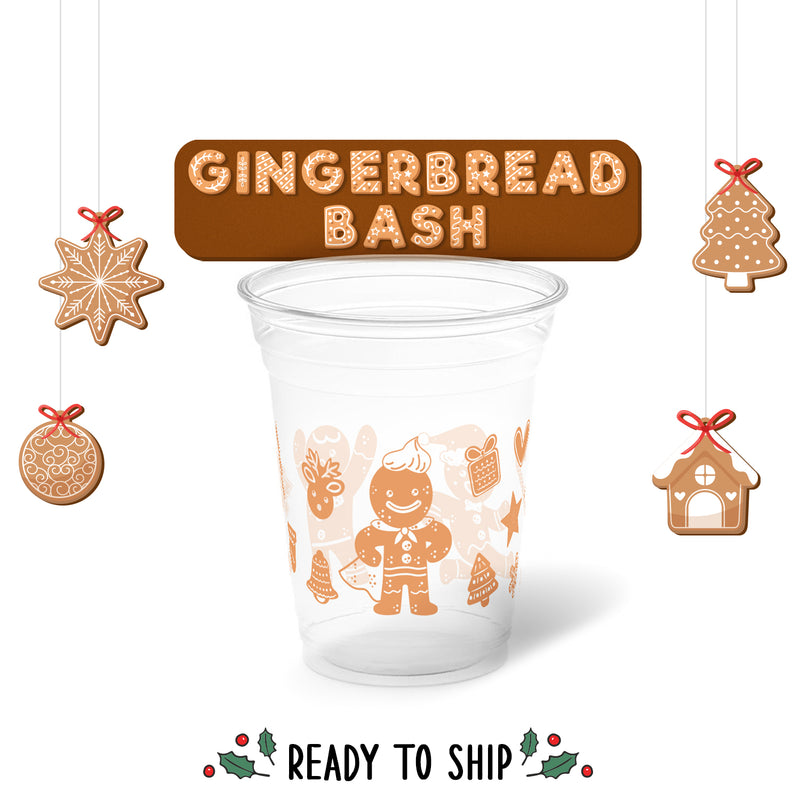 10 oz. Holiday Recyclable Plastic Cup - Gingerbread Bash (Beige) - THE CUP STORE CANADA