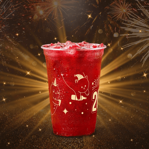 10 oz. Holiday Recyclable Plastic Cup - Purring in the New Year (Cream)