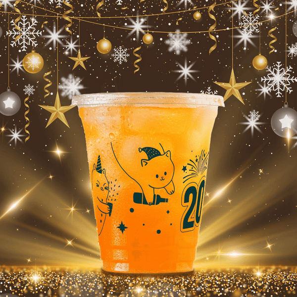 12 oz. Holiday Recyclable Plastic Cup - Purring in the New Year (Navy)