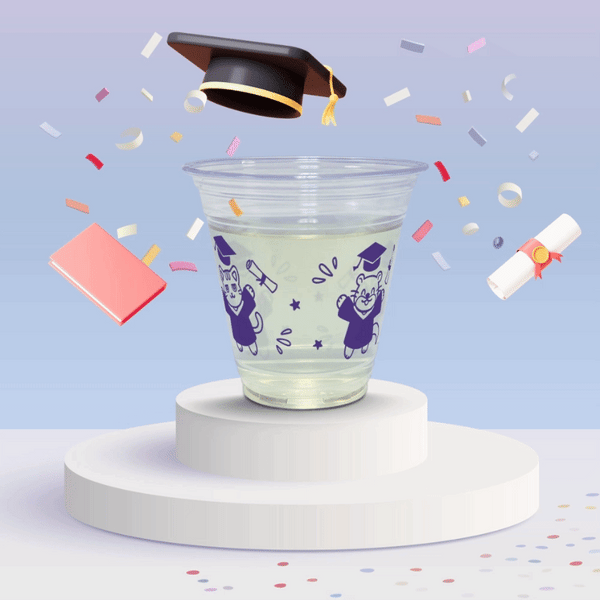 12 oz. Graduation Recyclable Plastic Cup - Pawsome Grad Pawty (Blue) - THE CUP STORE CANADA