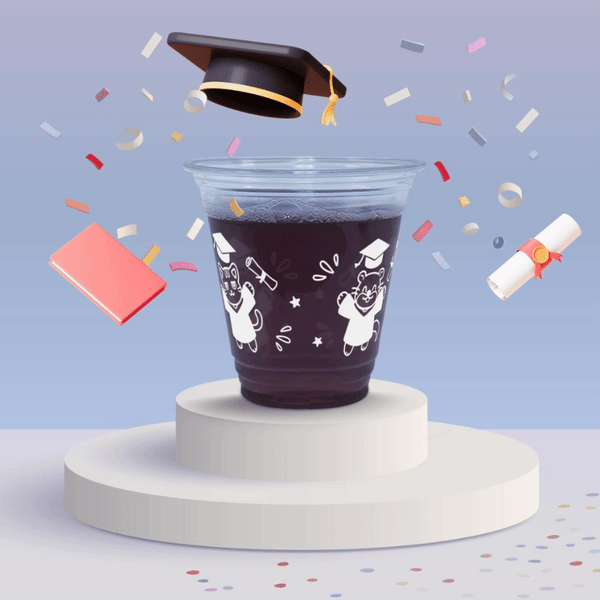 12 oz. Graduation Recyclable Plastic Cup - Pawsome Grad Pawty (White) - THE CUP STORE CANADA