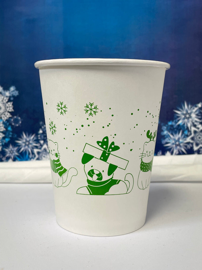 12 oz. Holiday Recyclable Paper Cup - Sip, Sit, & Stay (Green) - THE CUP STORE CANADA