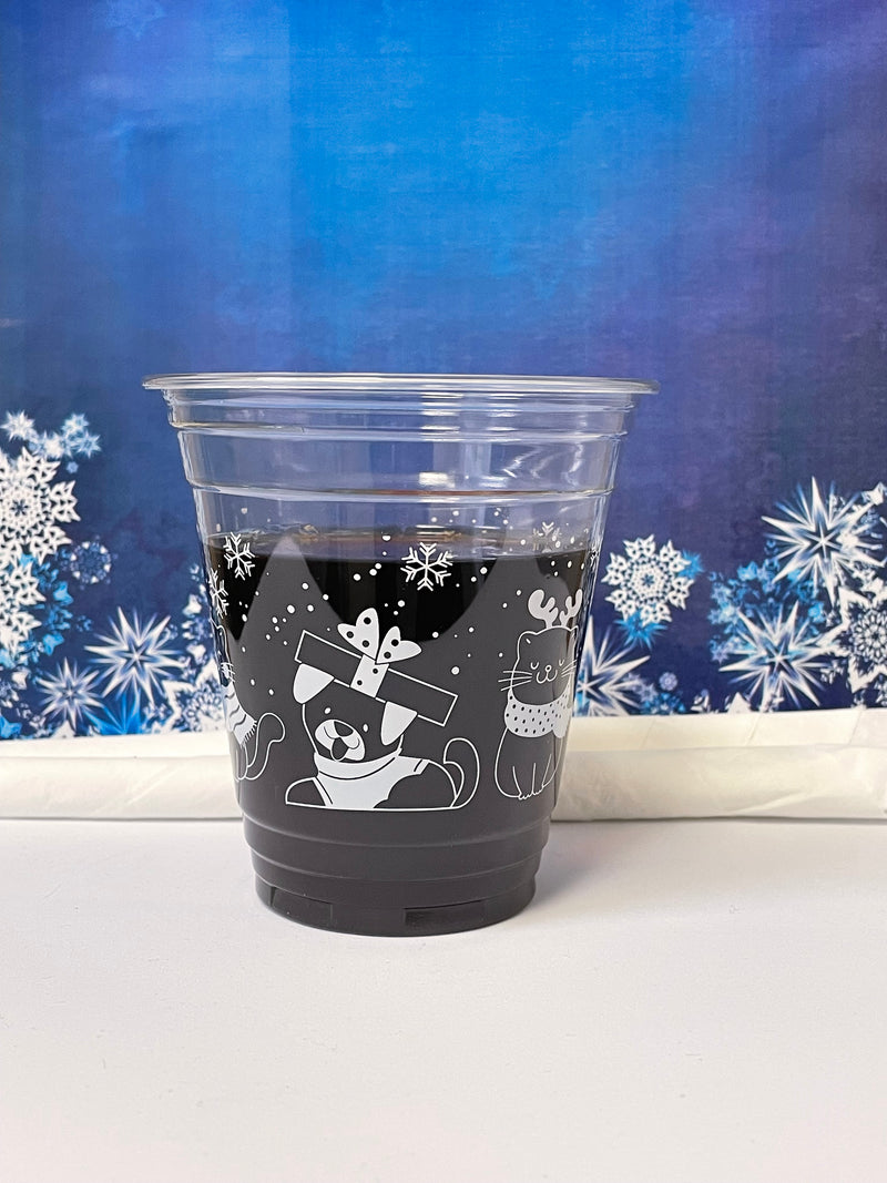 12 oz. Holiday Recyclable Plastic Cup - Sip, Sit, & Stay (White) - THE CUP STORE CANADA