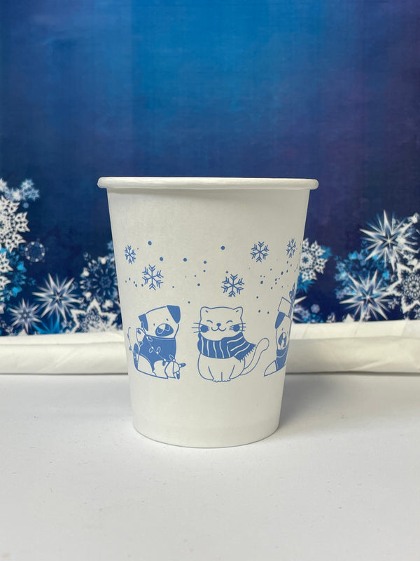 8 oz. Holiday Recyclable Paper Cup - Sip, Sit, & Stay (Blue) - THE CUP STORE CANADA