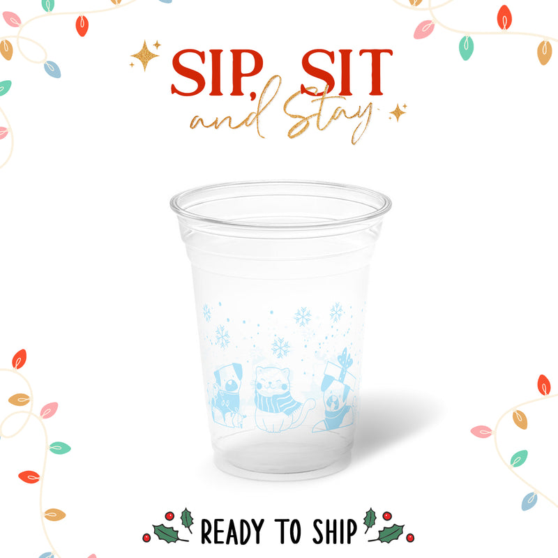 10 oz. Holiday Recyclable Plastic Cup - Sip, Sit, & Stay (Light Blue) - THE CUP STORE CANADA