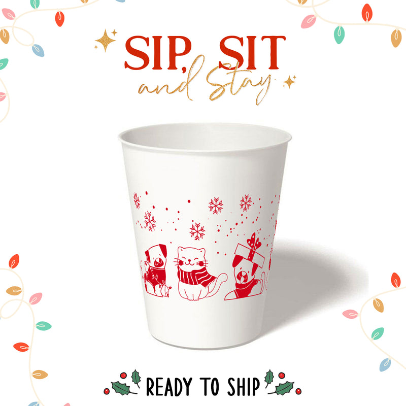 12 oz. Holiday Recyclable Paper Cup - Sip, Sit, & Stay (Red) - THE CUP STORE CANADA