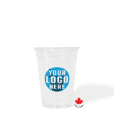 10 oz custom printed recyclable plastic cup with "Your Logo Here" on white background