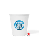 10 oz custom printed recyclable paper cup with "Your Logo Here" on white background
