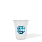 7 oz plastic cup with "Your Logo Here" printed on center, white background