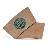 Kraft Brown Coffee Sleeve with "Your logo here", on top of blank brown sleeve on a white background