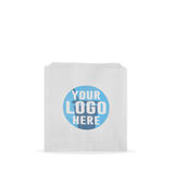 White Paper Sandwich Bag with "Your logo here" in front of a white background.