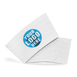 White Coffee Sleeve with "your logo here", on top of a blank white sleeve on a white background