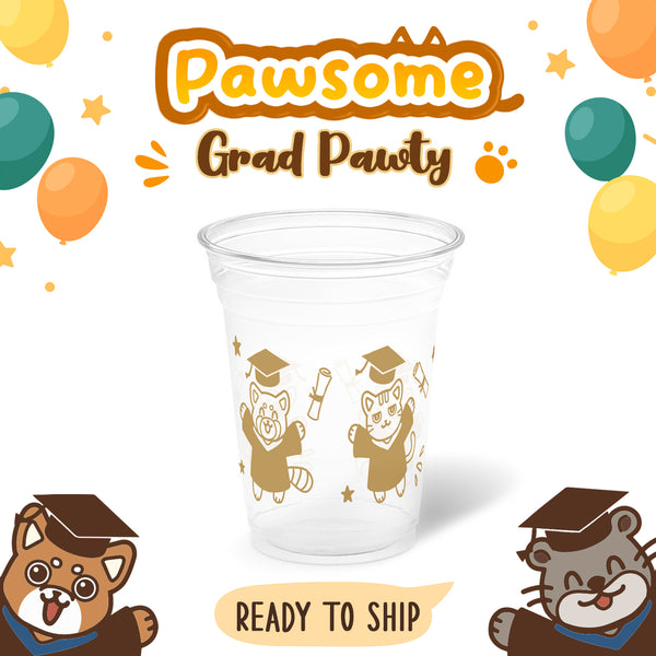 10 oz. Graduation Recyclable Plastic Cup - Pawsome Grad Pawty (Khaki) - THE CUP STORE CANADA